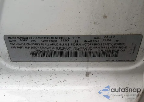 2010 Volkswagen Jetta Limited Edition из США, поврежденный, VIN 3VWRZ7AJ7AM113159